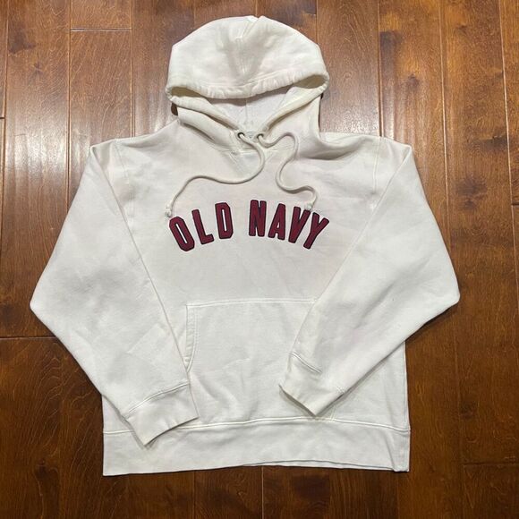 Old Navy Y2K Vintage Pullover Spell Out Logo White Red Hoodie Men's Large - Picture 3 of 8